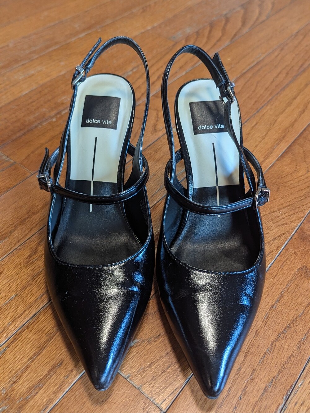 Dolce Vita Black Patent Pointed Slingback Heels
